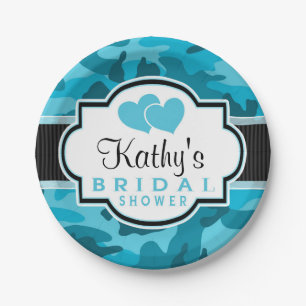 Blue Camo, Camouflage Bridal Shower Paper Plate