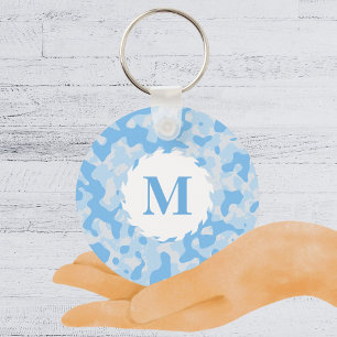 Blue Camo Camouflage Monogram Initial Key Ring