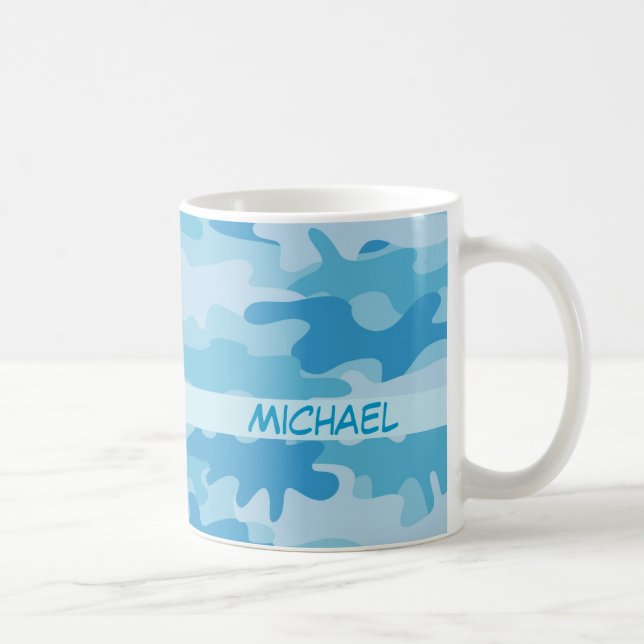 Blue Camo Camouflage Name Personalised Coffee Mug (Right)