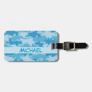 Blue Camo Camouflage Name Personalised Luggage Tag