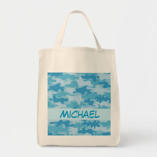 Blue Camo Camouflage Name Personalised Tote Bag