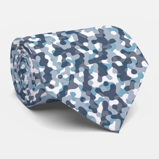 Blue Camo camouflage pattern in navy tones Tie (Rolled)