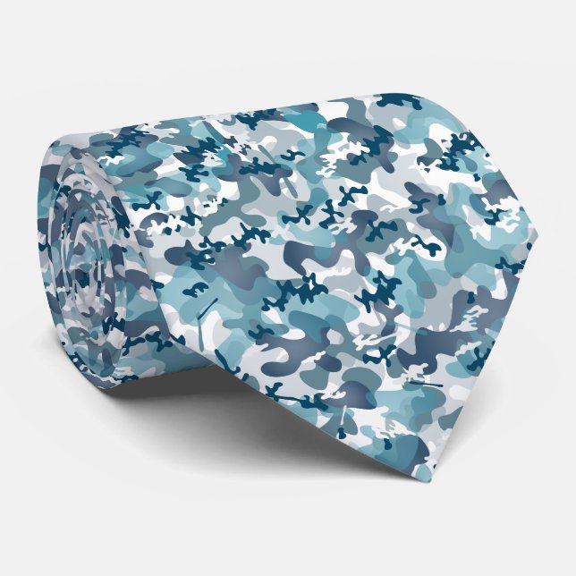 Blue Camo camouflage pattern in navy tones Tie (Rolled)