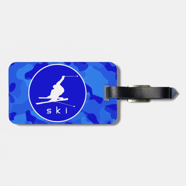 Blue Camo; Camouflage Snow Skiing Luggage Tag (Back Horizontal)