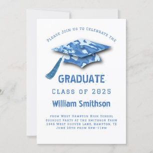 Blue Camo Graduation Party Invitation