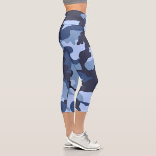 Blue Camo High Waisted Capri Leggings