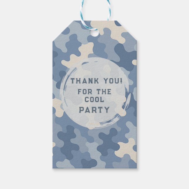 Blue Camo Military birthday  Gift Tags (Front)