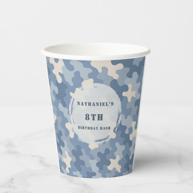 Blue Camo Military birthday  Paper Cups (Front)