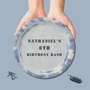 Blue Camo Military Birthday Paper Plate