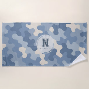 Blue Camo Military Monogram Beach Towel
