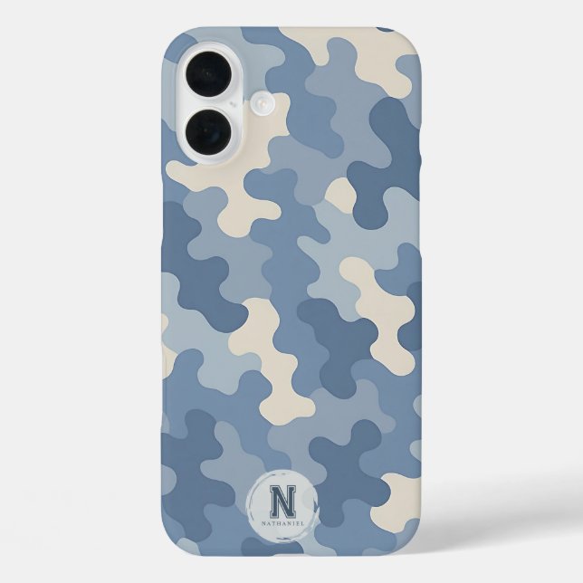 Blue Camo Military Monogram Case-Mate iPhone Case (Back)