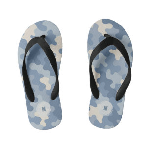 Blue Camo Military Monogram Kid's Flip Flops