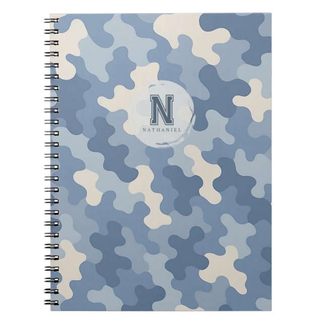 Blue Camo Military Monogram Notebook (Front)