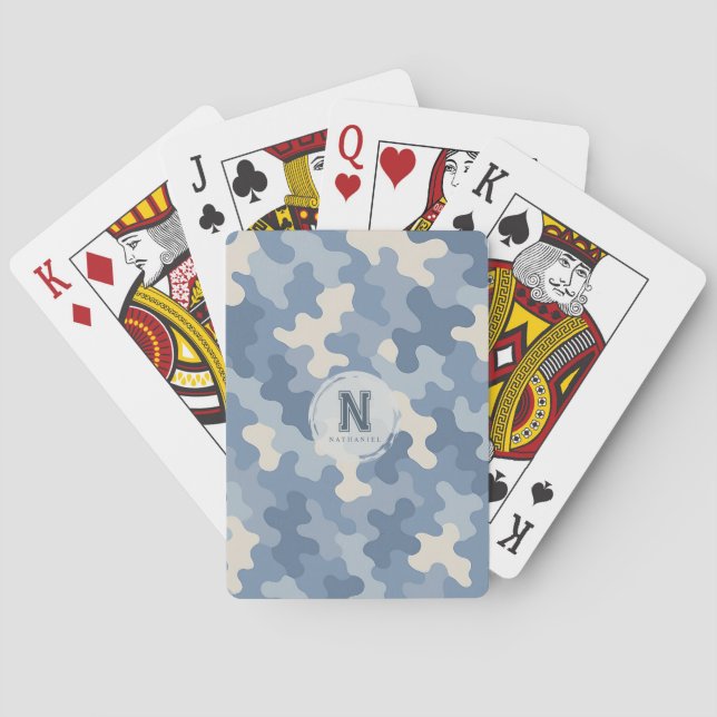 Blue Camo Military Monogram Playing Cards (Back)
