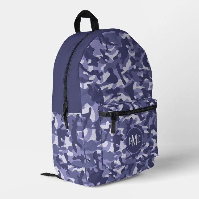 Blue Camo Monogram Printed Backpack (Back Corner Left)