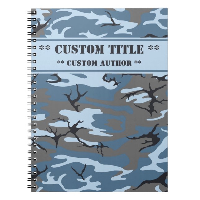 Blue Camo Notebook w/ Title/Author Block (Front)