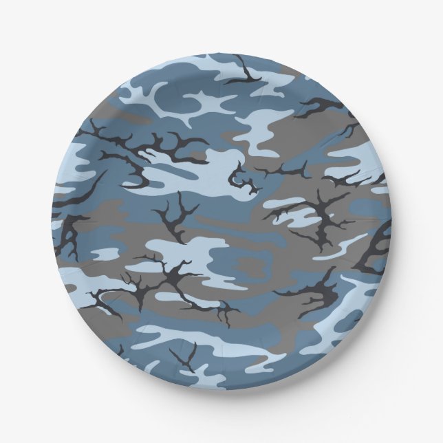 Blue Camo Paper Plate (Front)