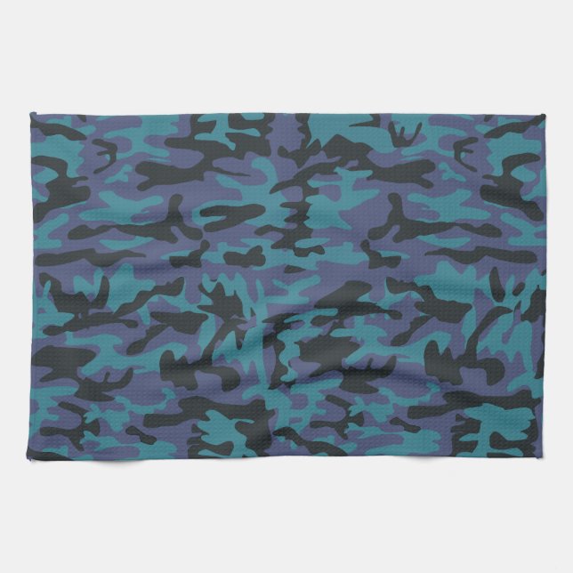 Blue camo pattern tea towel (Horizontal)