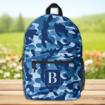 Blue Camo Personalised Modern Monogram Camouflage Printed Backpack<br><div class="desc">Introducing our modern and trendy camo backpack, perfect for kids, students, hikers, and day trippers! This cool backpack features a nautical camo pattern with shades of navy, royal blue giving it a military-inspired look that is sure to turn heads. The camo design is not only stylish, but also functional, making...</div>