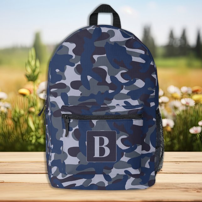 Blue Camo Personalised Monogram Navy Camouflage Printed Backpack (Creator Uploaded)