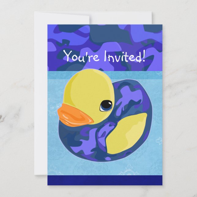 Blue Camo Rubber Ducky Invitation (Front)