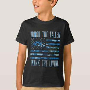 Blue Camo Us Flag Honour The Fallen Thank Living M T-Shirt
