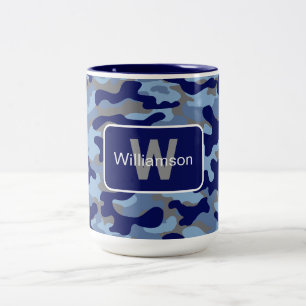 Blue Camo With Personalisation   Two-Tone Coffee Mug