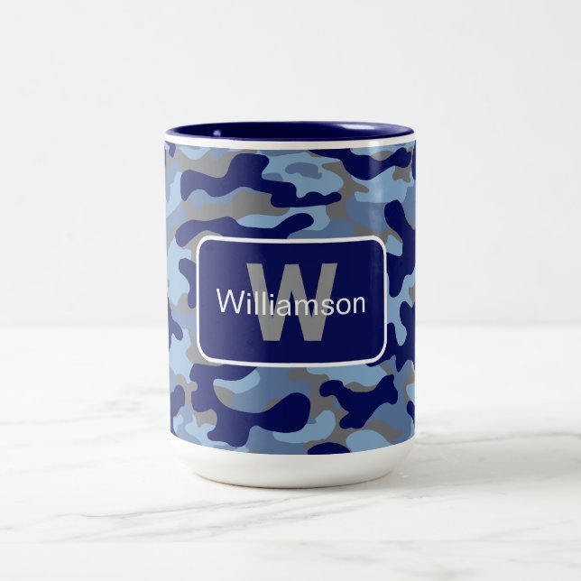 Blue Camo With Personalisation   Two-Tone Coffee Mug (Center)