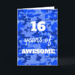Blue Camouflage 16th Birthday Card<br><div class="desc">Patterned blue camouflage 16th  birthday card for him which you can easily personalise the inside card message if wanted.</div>