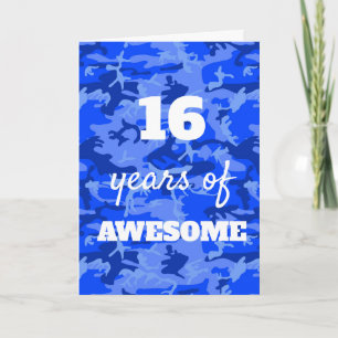 Blue Camouflage 16th Birthday Card