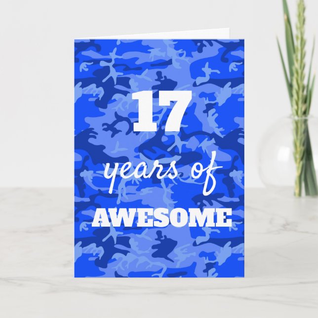 Blue Camouflage 17th Birthday Card (Front)