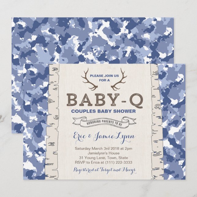 Blue Camouflage Baby Shower for Boy Invitation (Front/Back)