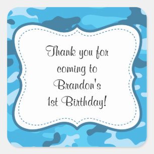 Blue Camouflage Birthday Party favour label boy