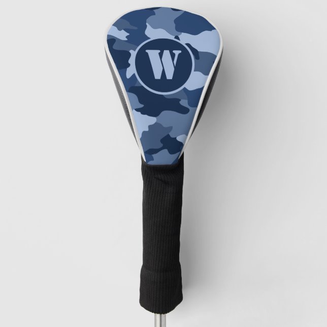 Blue Camouflage Camo Pattern Monogram Initial Golf Head Cover (Front)
