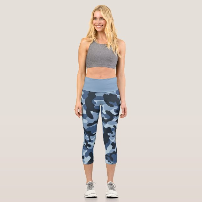 Blue Camouflage  Capri Leggings (Front)
