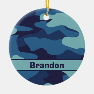 Blue Camouflage Cool Custom Kids Pattern Ceramic Tree Decoration