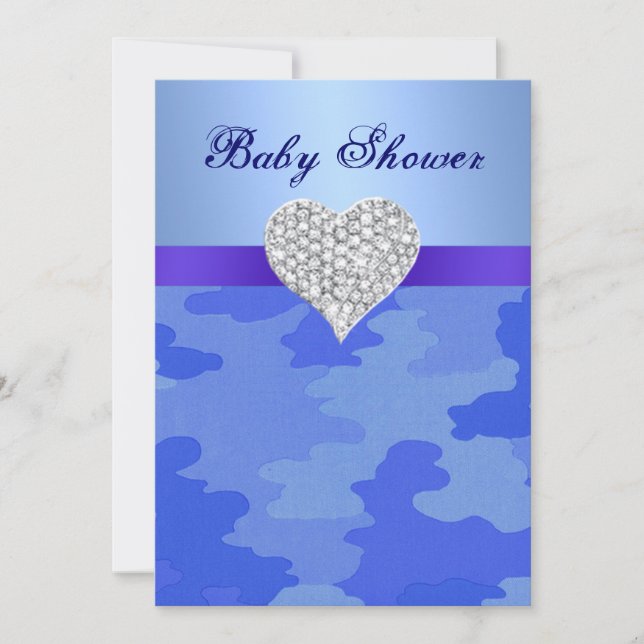 Blue Camouflage Diamond Heart Baby Shower Invite (Front)