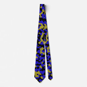 Blue Camouflage in Gold and Black Tie