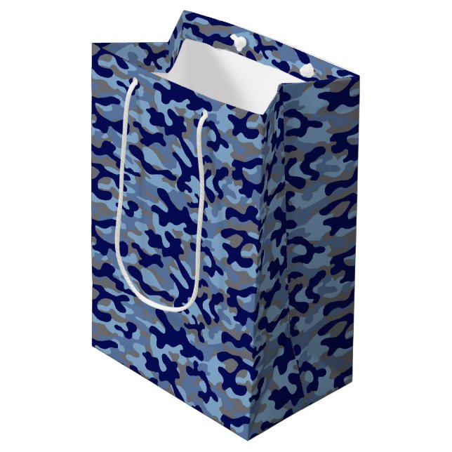 Blue Camouflage  Medium Gift Bag (Front Angled)