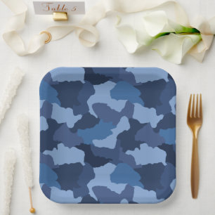 Blue Camouflage Paper Plate