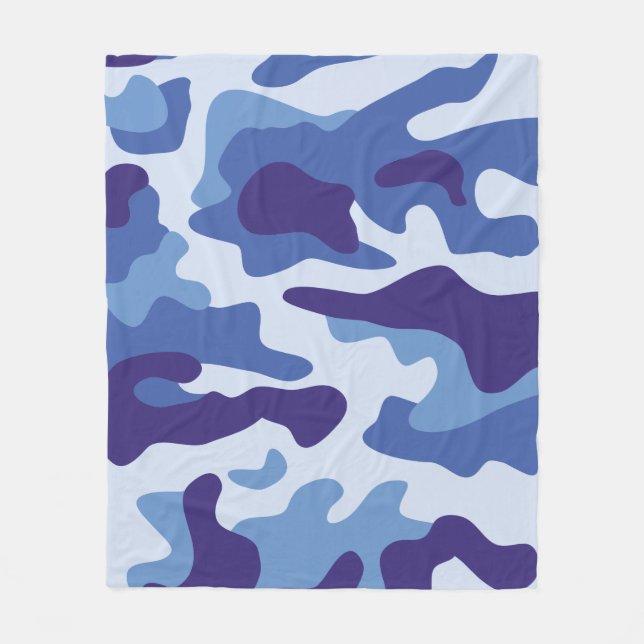 Blue camouflage pattern fleece blanket (Front)