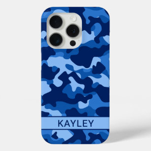 Blue Camouflage Personalised iPhone 15 Pro Case