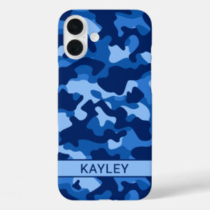 Blue Camouflage Personalised iPhone 16 Plus Case