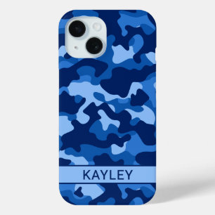 Blue Camouflage Personalized iPhone 15 Case