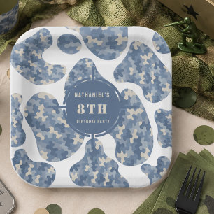 Blue Camouflage Soldier Army birthday Paper Plate