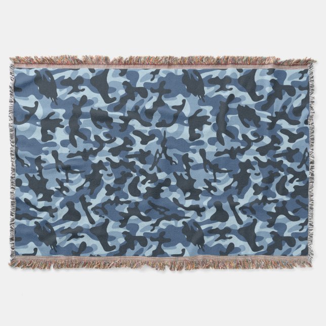 Blue Camouflage Throw Blanket (Front)