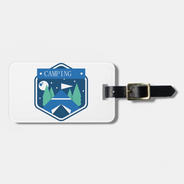 Blue Camping Badge Customisable Luggage Tag (Front Horizontal)