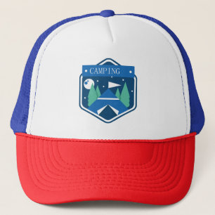 Blue Camping Badge Trucker Hat