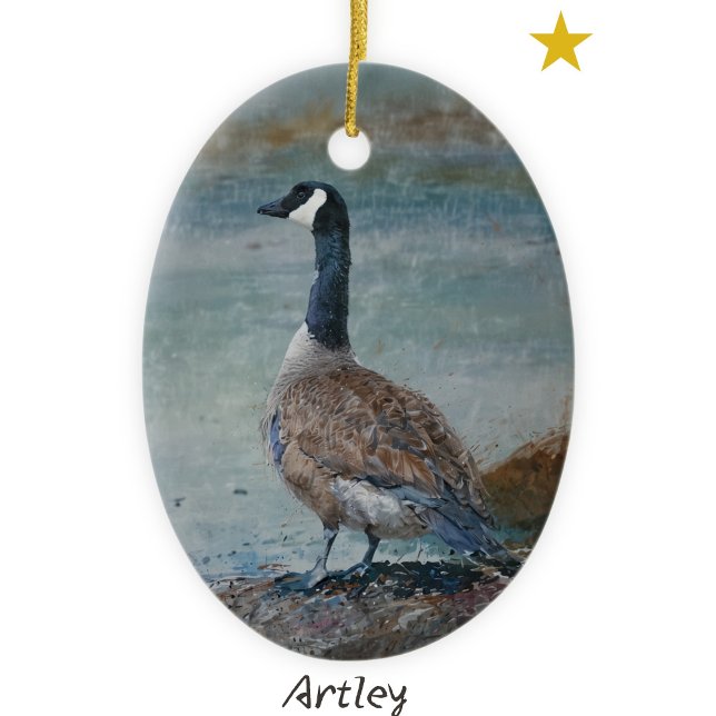 Blue Canada Goose Bird Painting Year Christmas Ceramic Tree Decoration (Creator Uploaded)