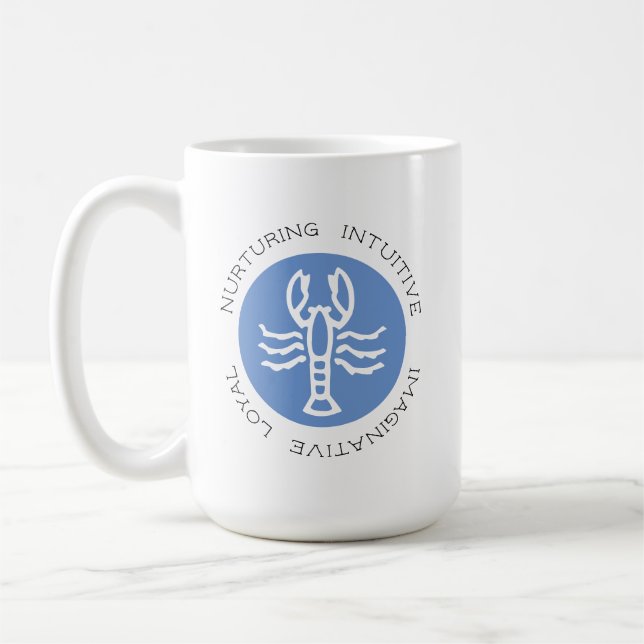 Blue Cancer Zodiac Star Sign Personality Trait Coffee Mug (Left)